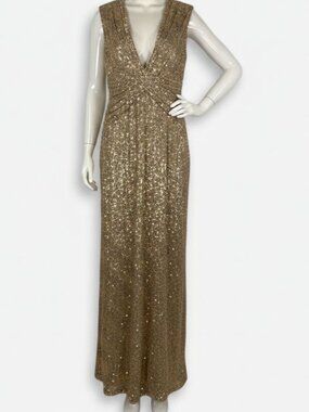 Pamella Roland Women's Gold Sequined Gown Dress Size 10